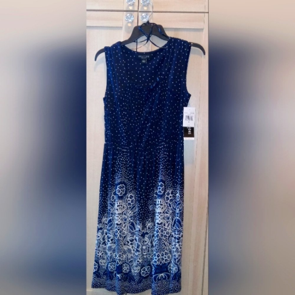 Perceptions Short Sleeve Shift Dress Size S Navy/Cream Brand New